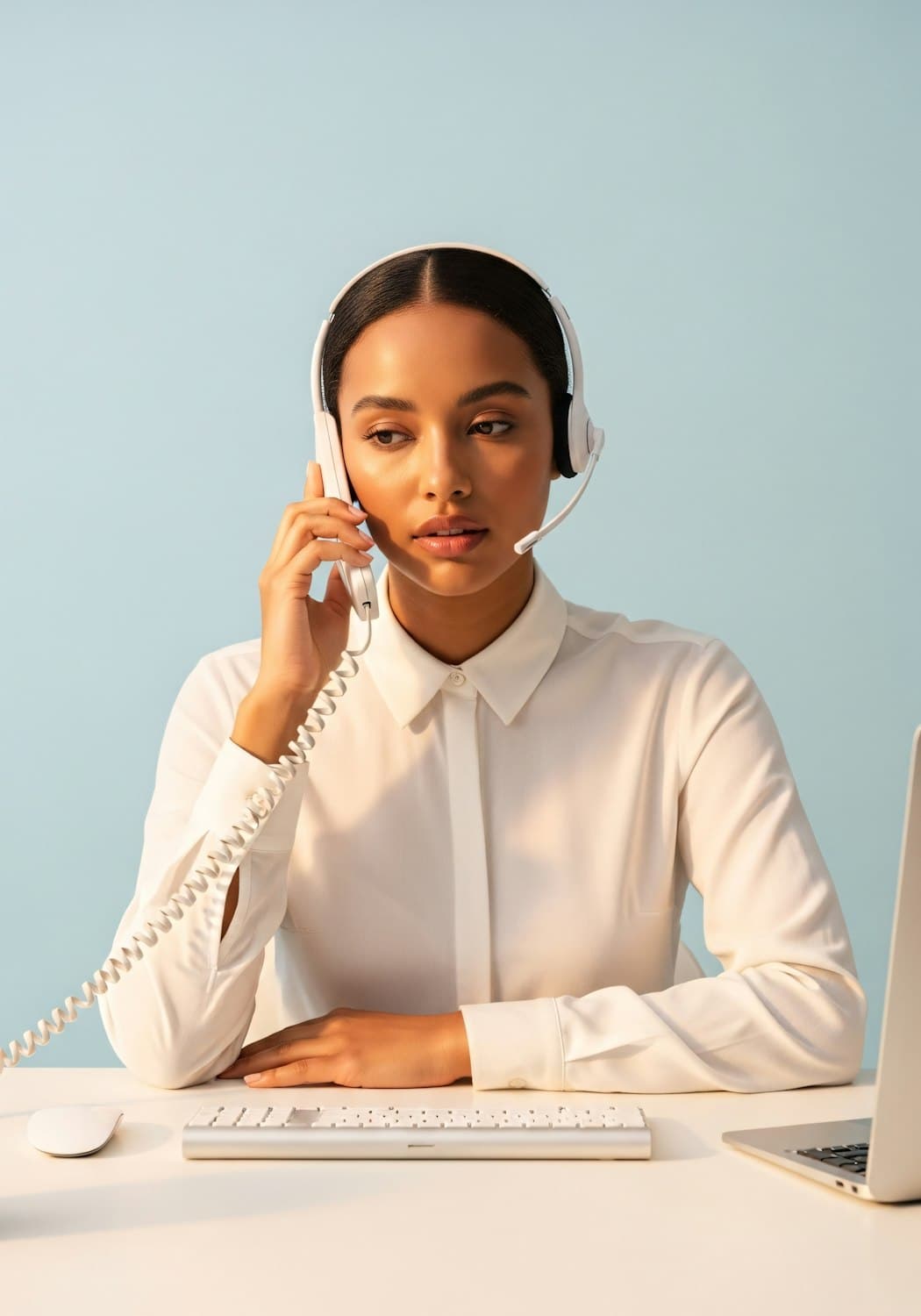 An Artos Loans support agent wearing a headset at a desk